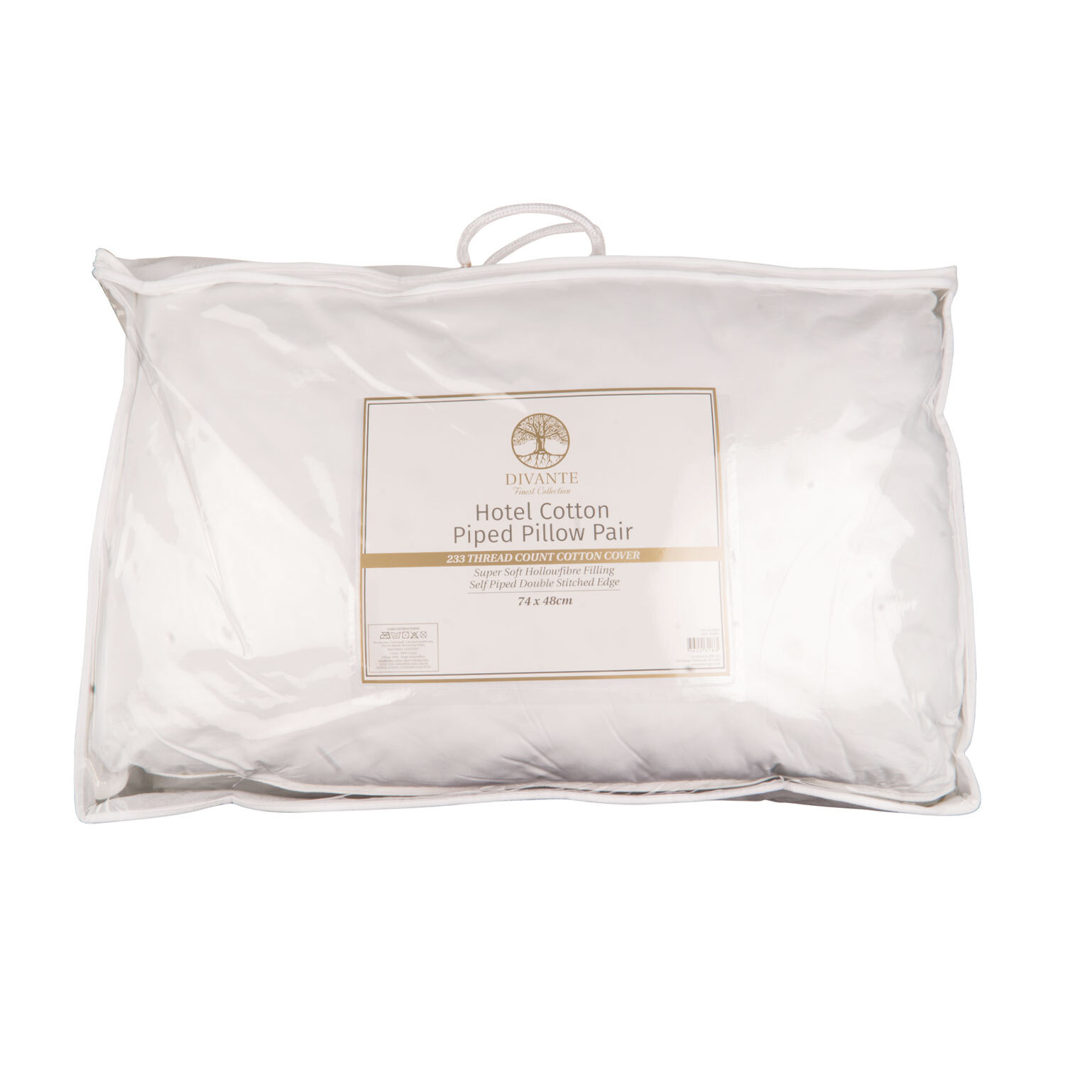 Divante Finest White Cotton Piped Pillows 74 x 48cm Image