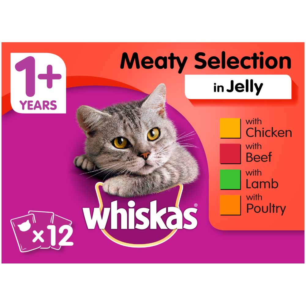 Whiskas Adult Wet Cat Food Pouches Meat in Jelly 12 x 100g Image 1