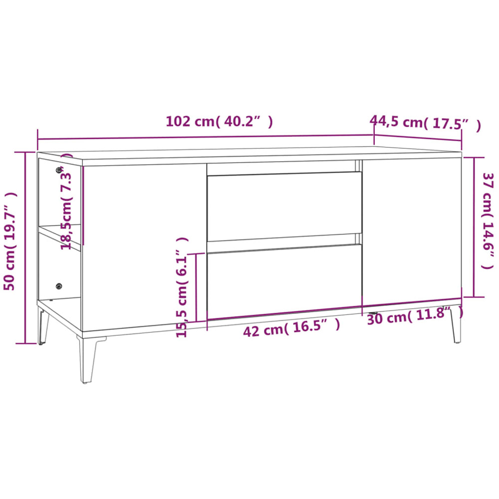 vidaXL 2 Door 4 Open Shelf Smoked Oak TV Cabinet with Metal Legs Image 9