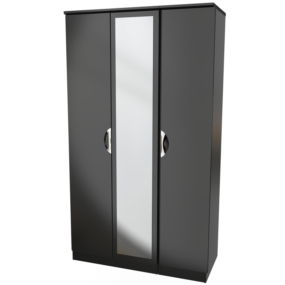 Crowndale Camden 3 Door Black Gloss and Black Mirrored Wardrobe Ready Assembled Image 3