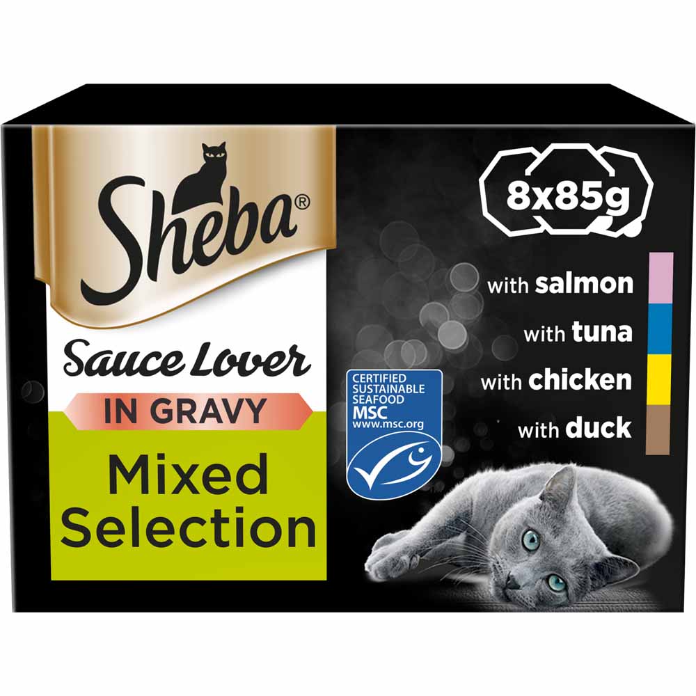 Sheba Sauce Lover Mixed Collection in Gravy Cat Food Trays 8 x 85g Image 1