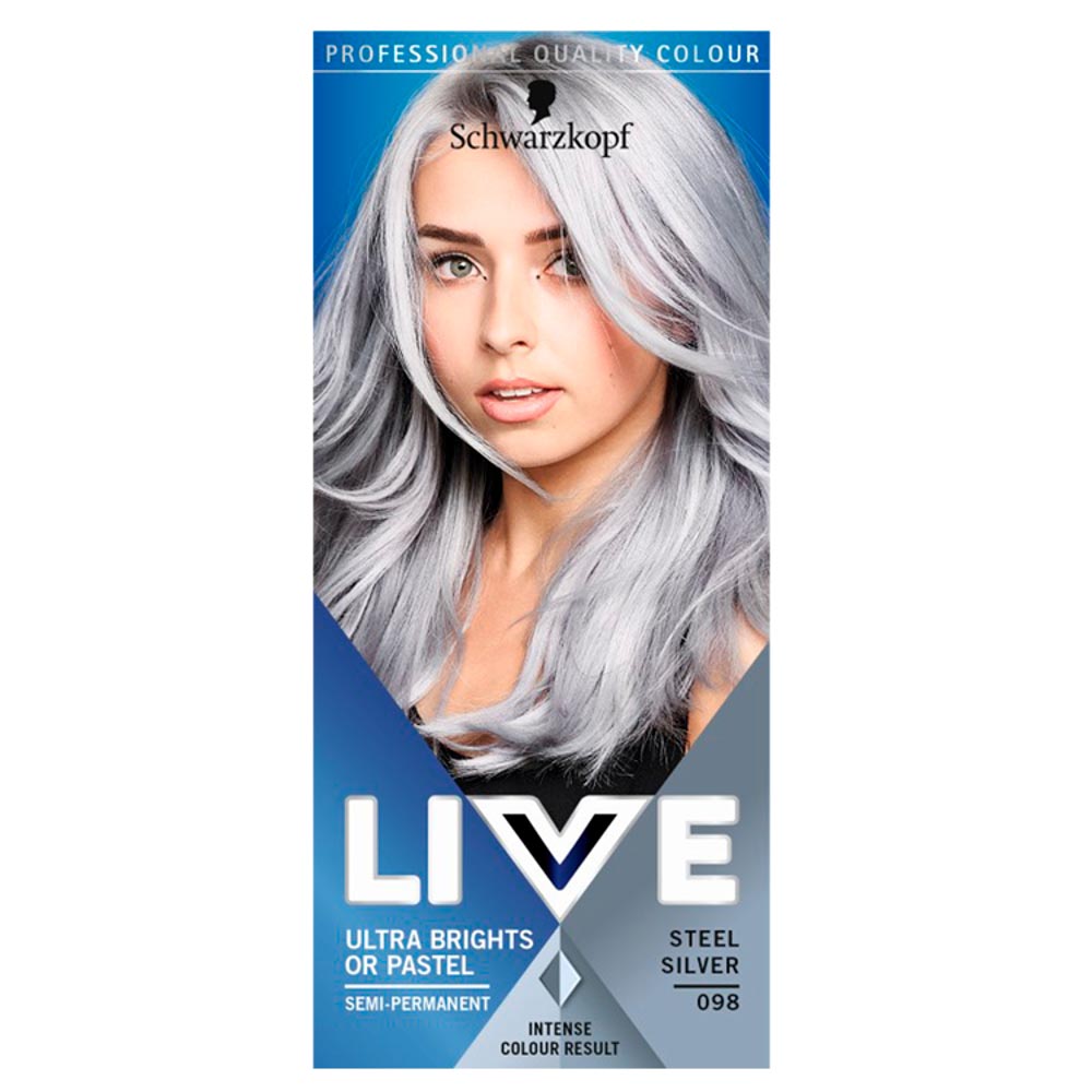 Schwarzkopf LIVE Ultra Brights or Pastel Steel Silver 098 Semi-Permanent Hair Dye Image 1