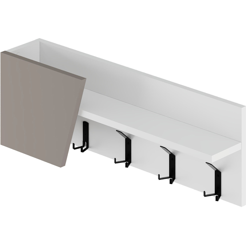 Decortie Eleva Single Shelf White and Mocha Grey Modern Wall Mounted Coat Hanger Image 1