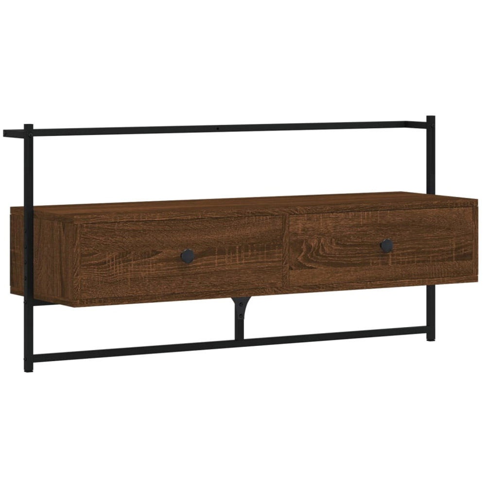 vidaXL 2 Drawer Brown Oak and Black TV Cabinet Image 2