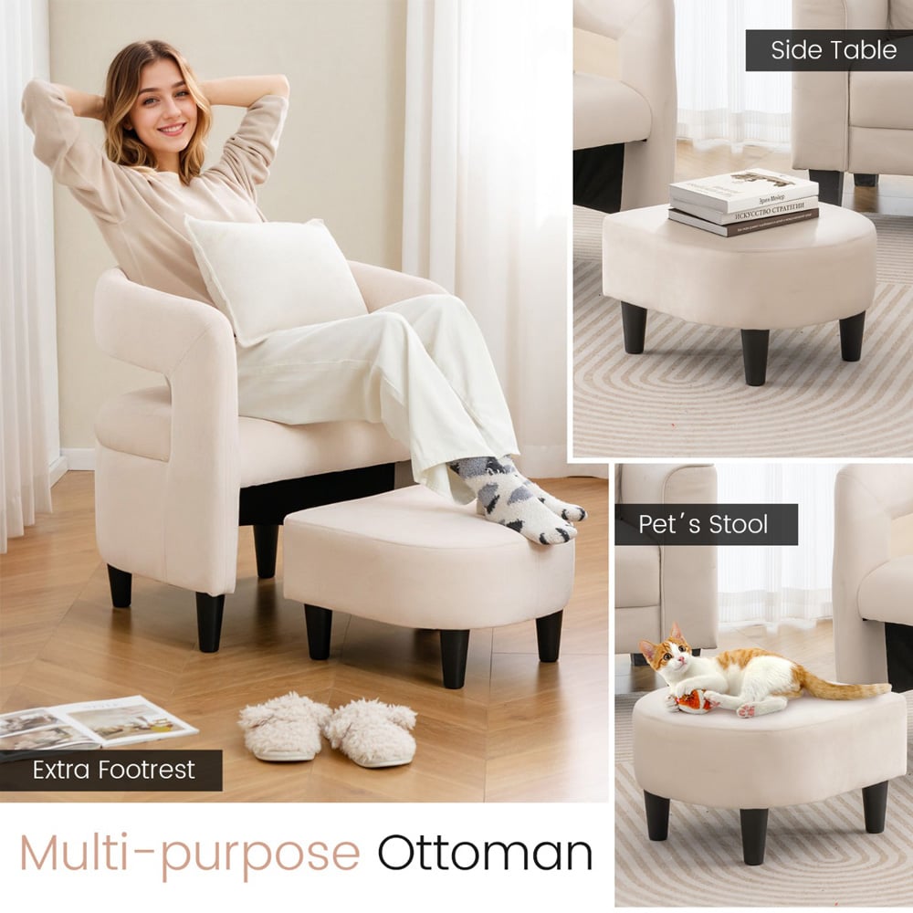 Costway Beige Armchair with Footrest Image 6