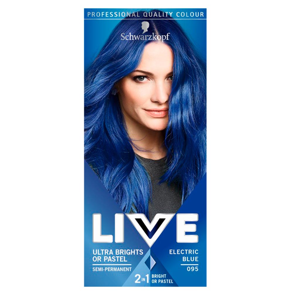 Schwarzkopf LIVE Ultra Brights or Pastel Electric Blue 095 Semi-Permanent Hair Dye Image 1