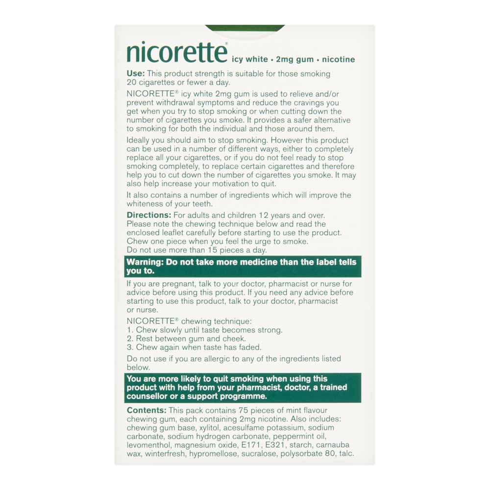 Nicorette Gum Icy White 2mg 75 Pack Image 2