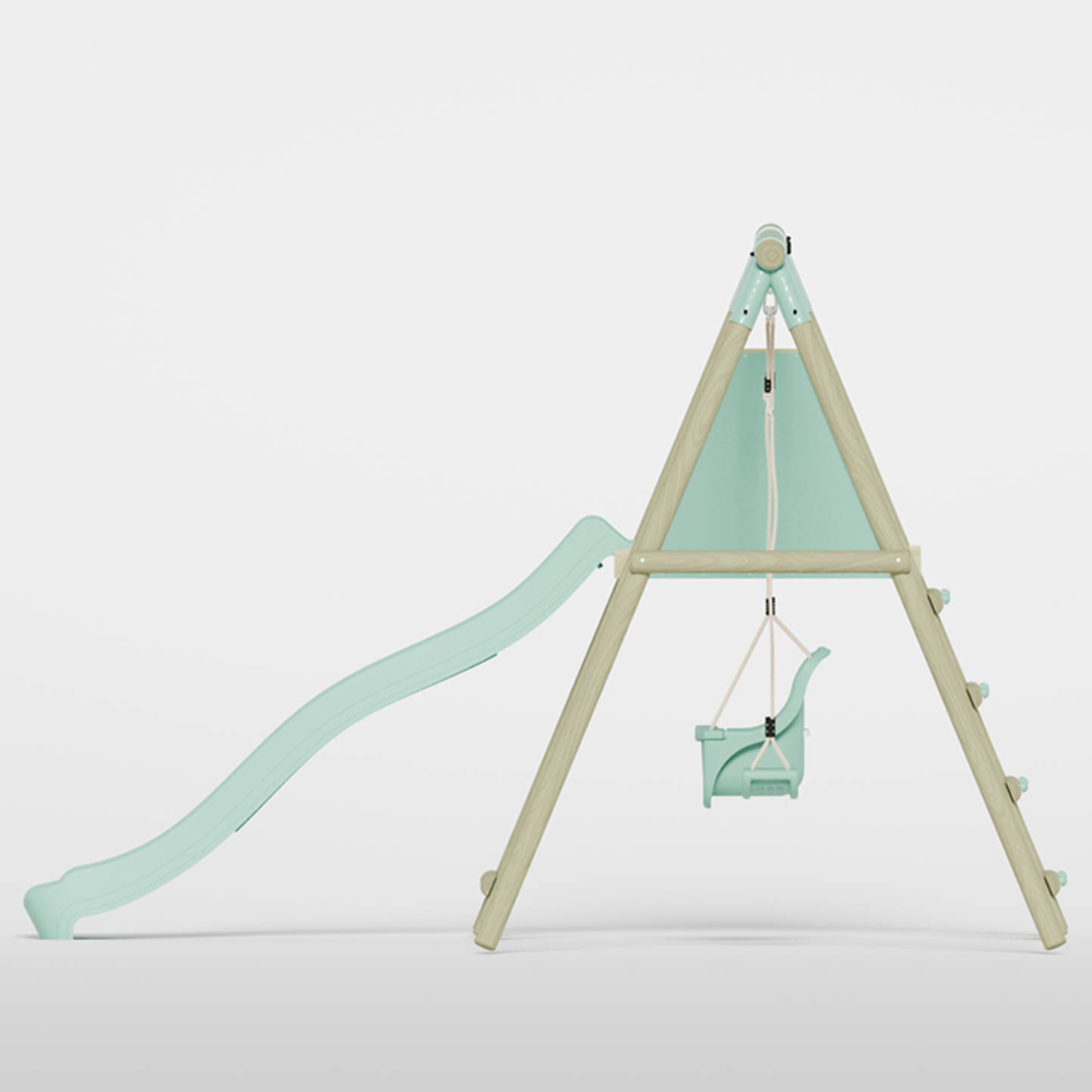 Mercia Wooden Round Pole Single Swing and Baby Seat Swing Set with Slide Image 5