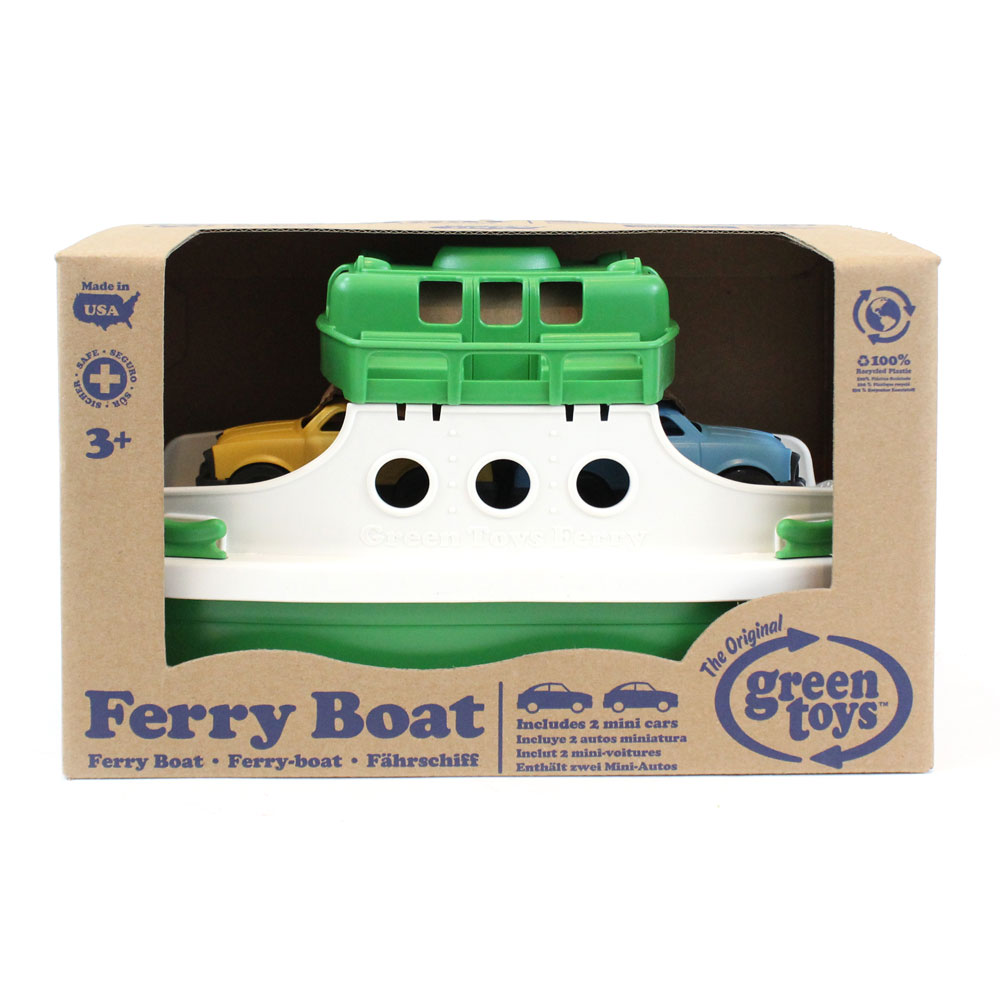 Green Toys Green and White Ferry Boat with Cars Image 1