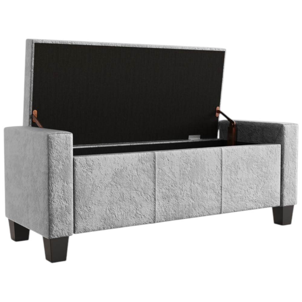 GFW Verona Grey Crushed Velvet Ottoman Storage Bench Image 3