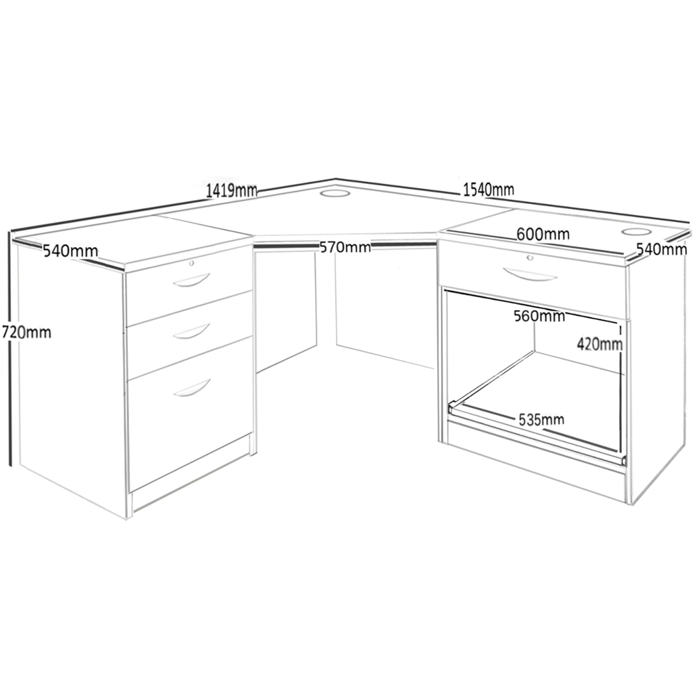 R White Cabinets SET-12-IN-BH Corner Desk Drawer Unit and Printer Unit Home Office Furniture Set Image 4