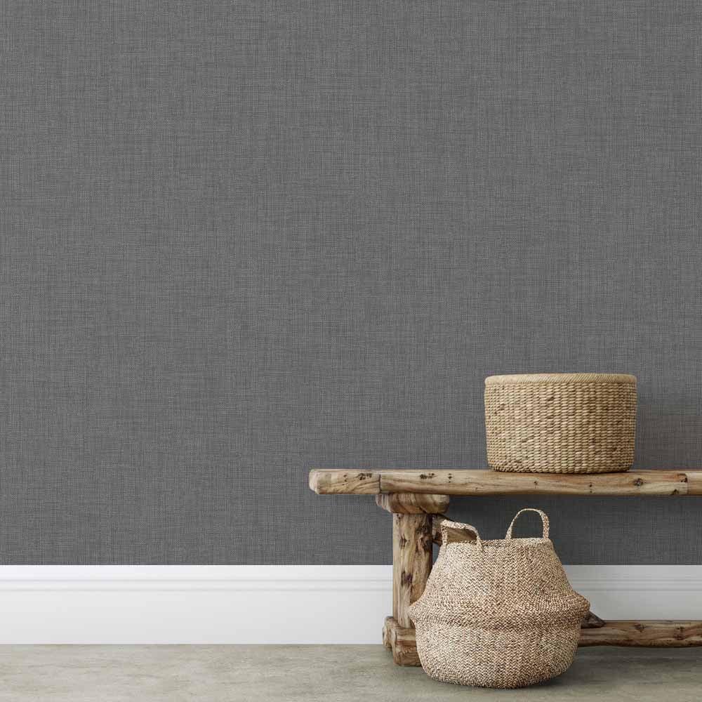 Muriva Cambric Charcoal Textured Wallpaper Image 4