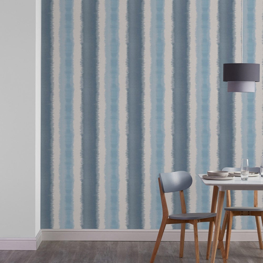Wilko Watercolour Stripe Blue Wallpaper Image 1