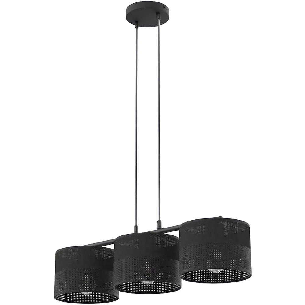 Emibig Karbon 3 Light Cylindrical Shade Black E27 Ceiling Pendant Light Image 1