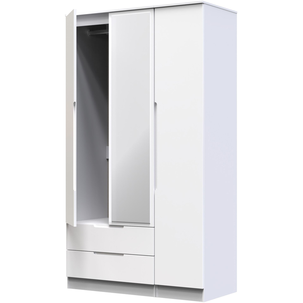 Crowndale Milan Ready Assembled 3 Door 2 Drawer Gloss White Tall Mirrored Wardrobe Image 6