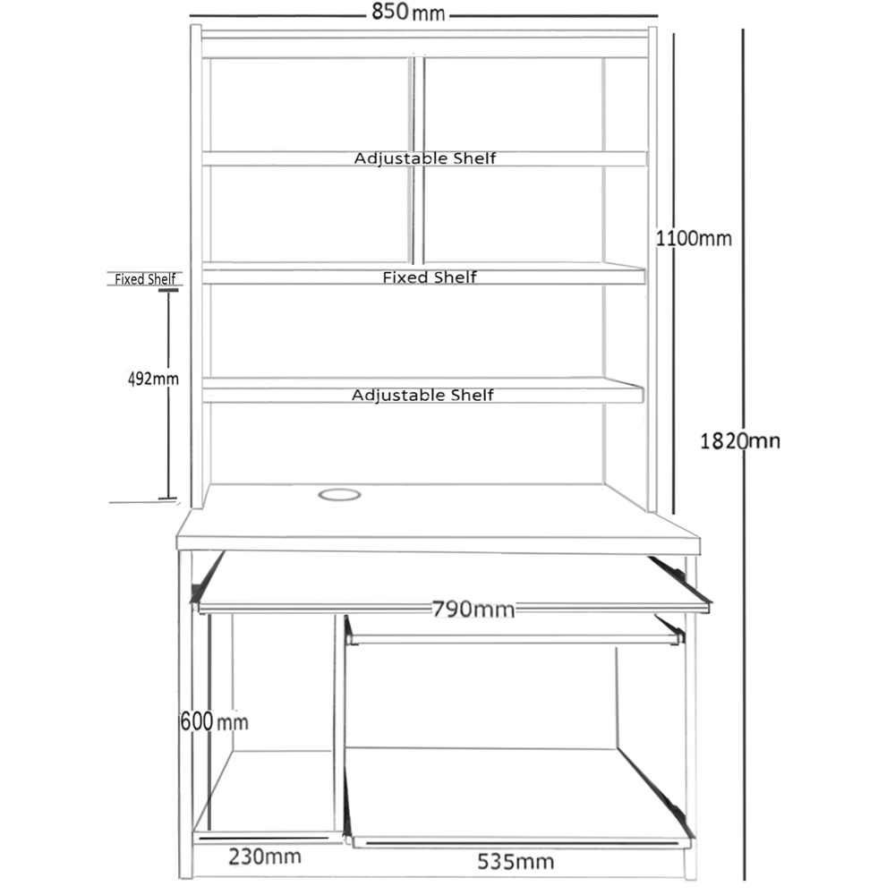 R White Cabinets 6 Shelf Computer Desk with Hutch Brown Image 5
