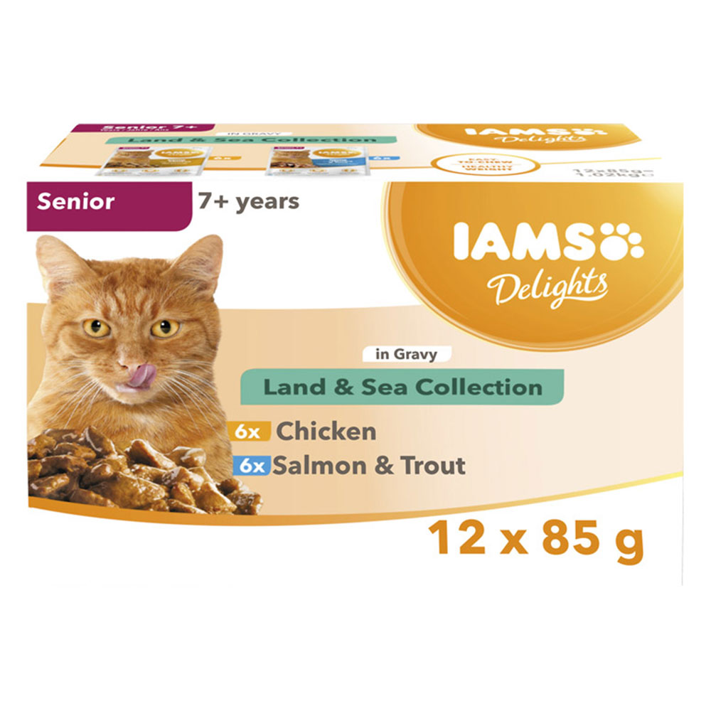 IAMS Delights Senior Land and Sea Collection in Gravy Cat Food 12 x 85g Image 5