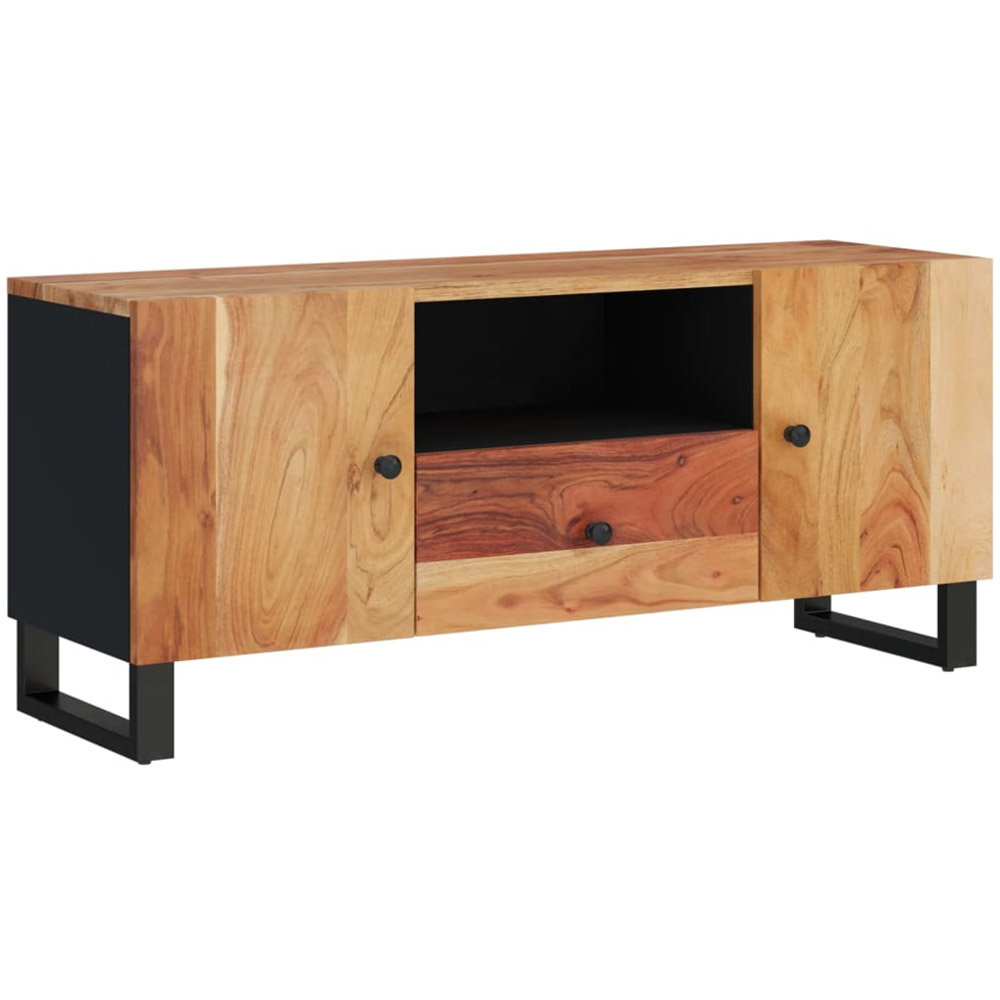 vidaXL 2 Door Single Drawer Brown Solid Wood Acacia TV Cabinet with Metal Stand Image 2
