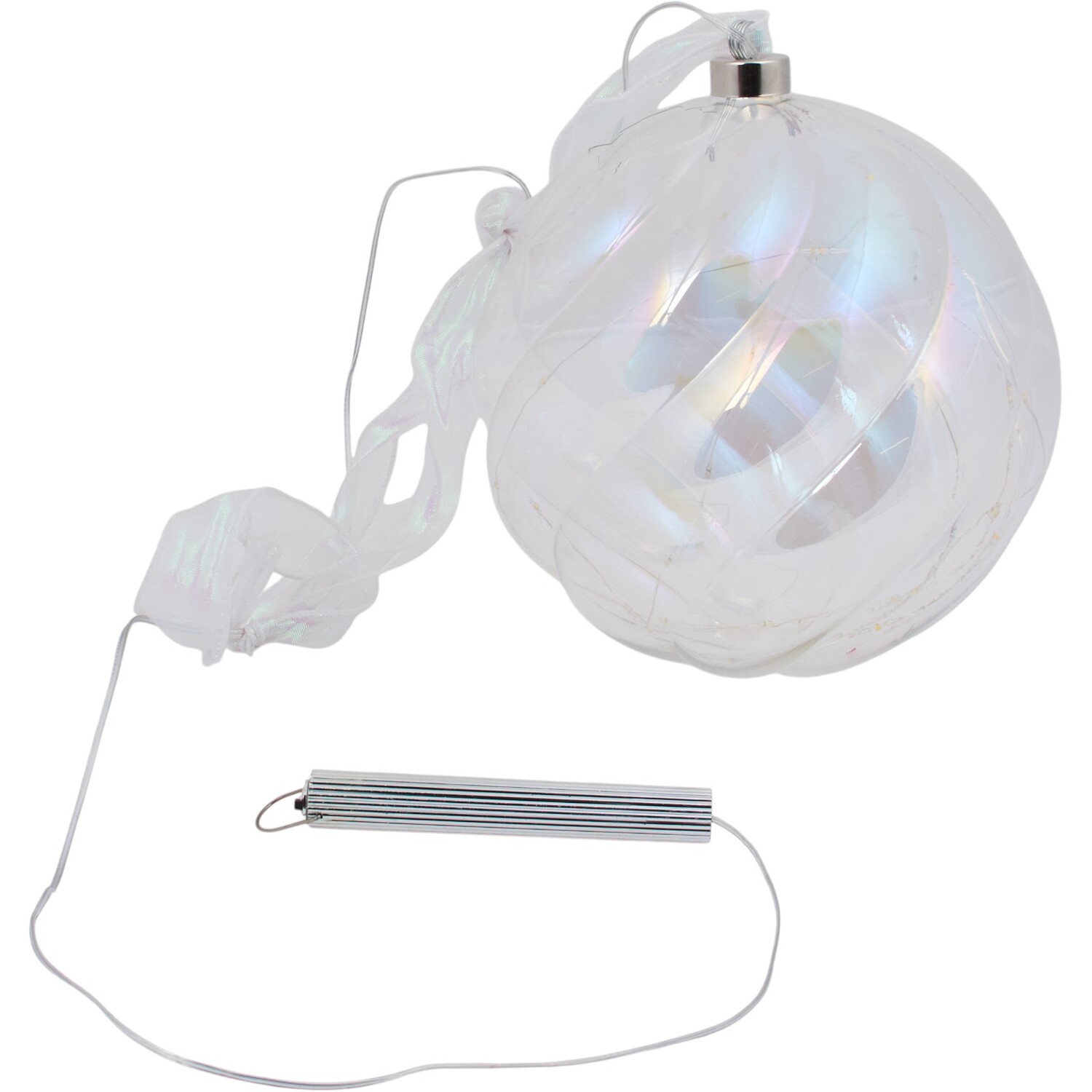 XL Iridescent LED Glass Bauble White Image 4