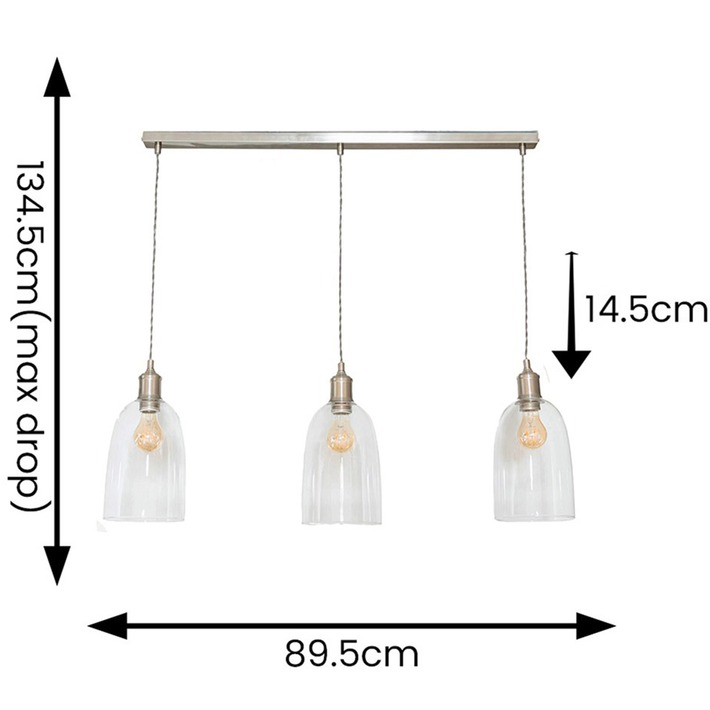 ValueLights Kira Glass Dome 3 Drop Bar Brushed Chrome Diner LED Ceiling Pendant Light Image 4