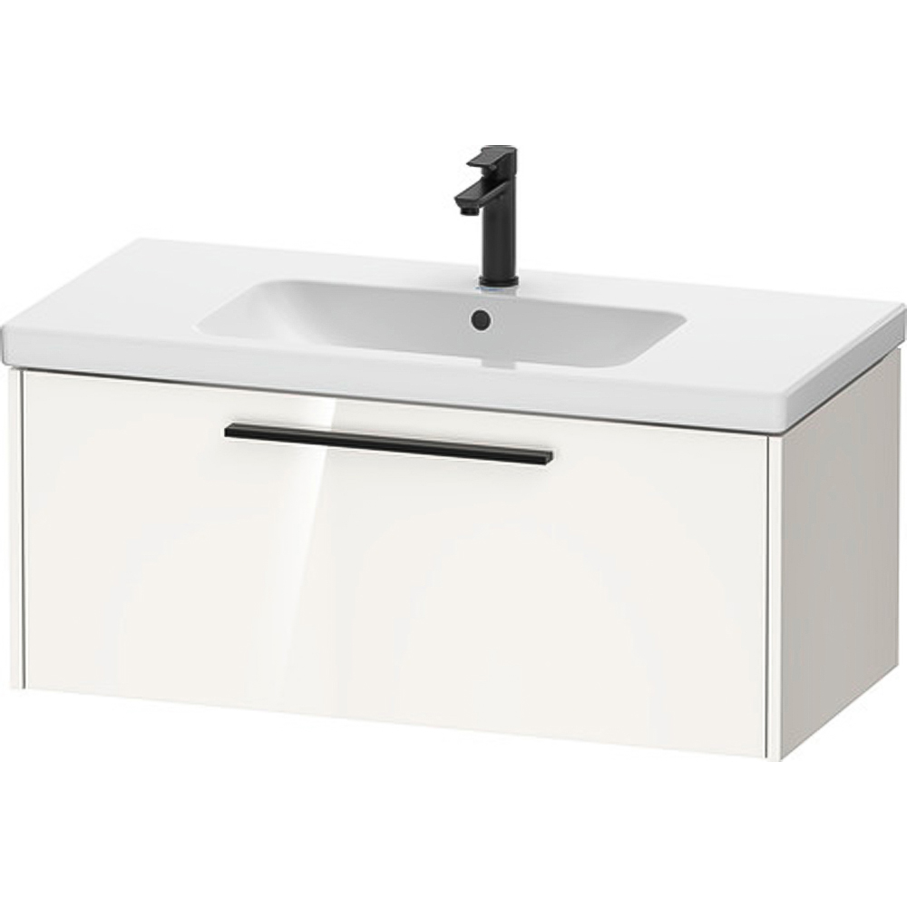 Duravit D-Code Single Drawer Gloss White Wall Hung Vanity Unit with Black Handle 984 x 460mm Image 1