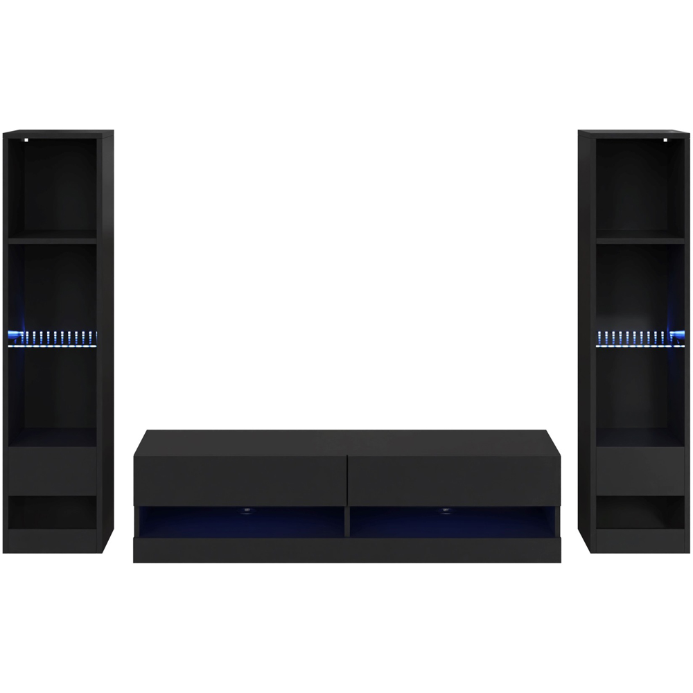GFW Galicia 10 Shelf Black Wall Mounted LED Full Media Set Image 2