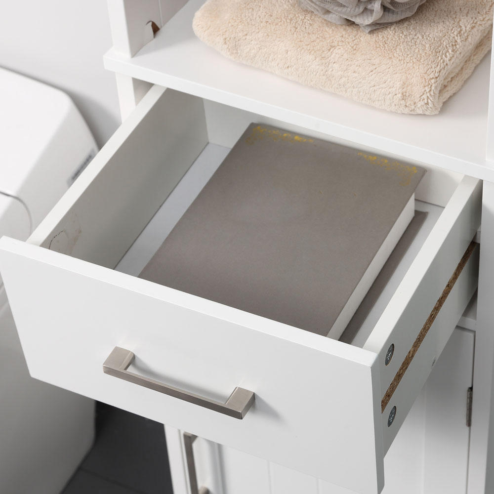 Kleankin Single Door Single Drawer White Tall Floor Cabinet Image 4