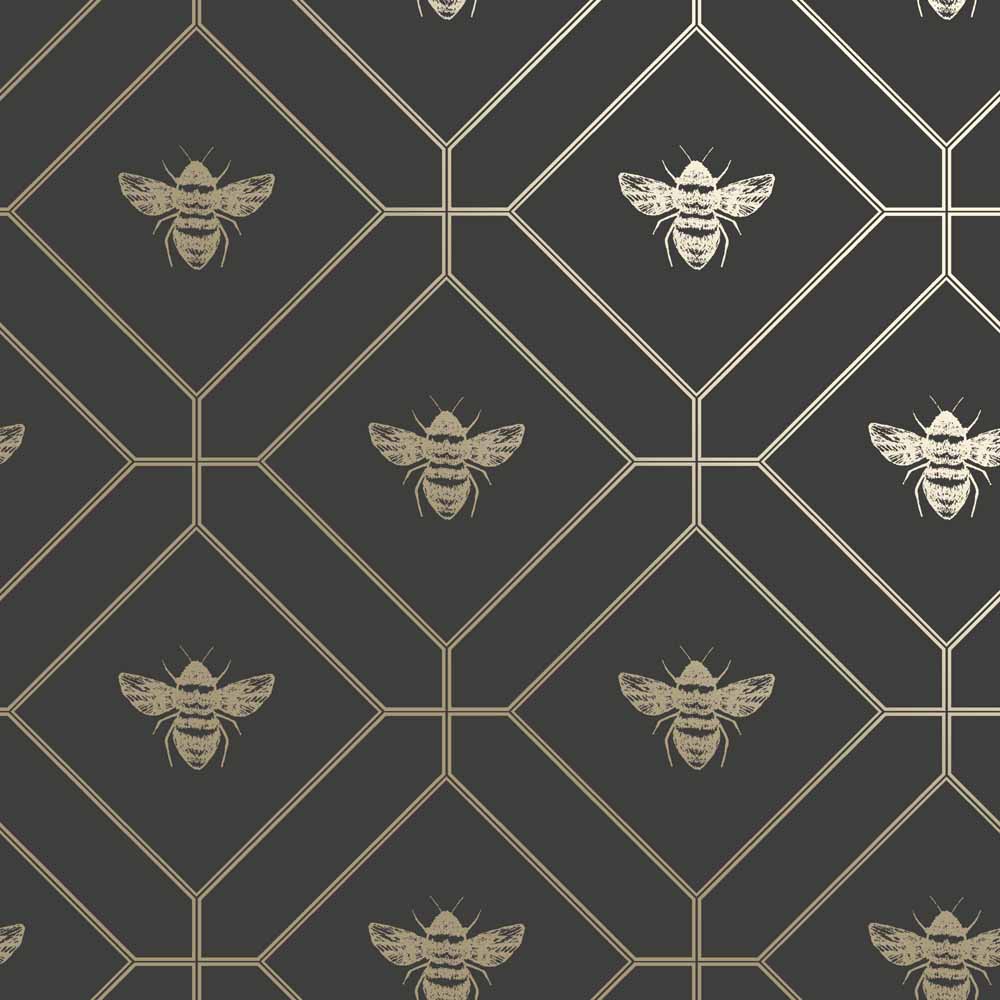 Holden Decor Honeycomb Bee Charcoal Gold Wallpaper Image 1