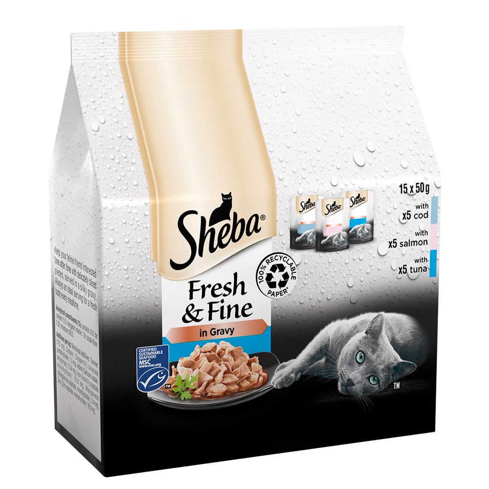 Sheba Fresh and Fine Fish in Gravy Cat Food Pouches 50g Case of 3 x 15 Pack Image 3