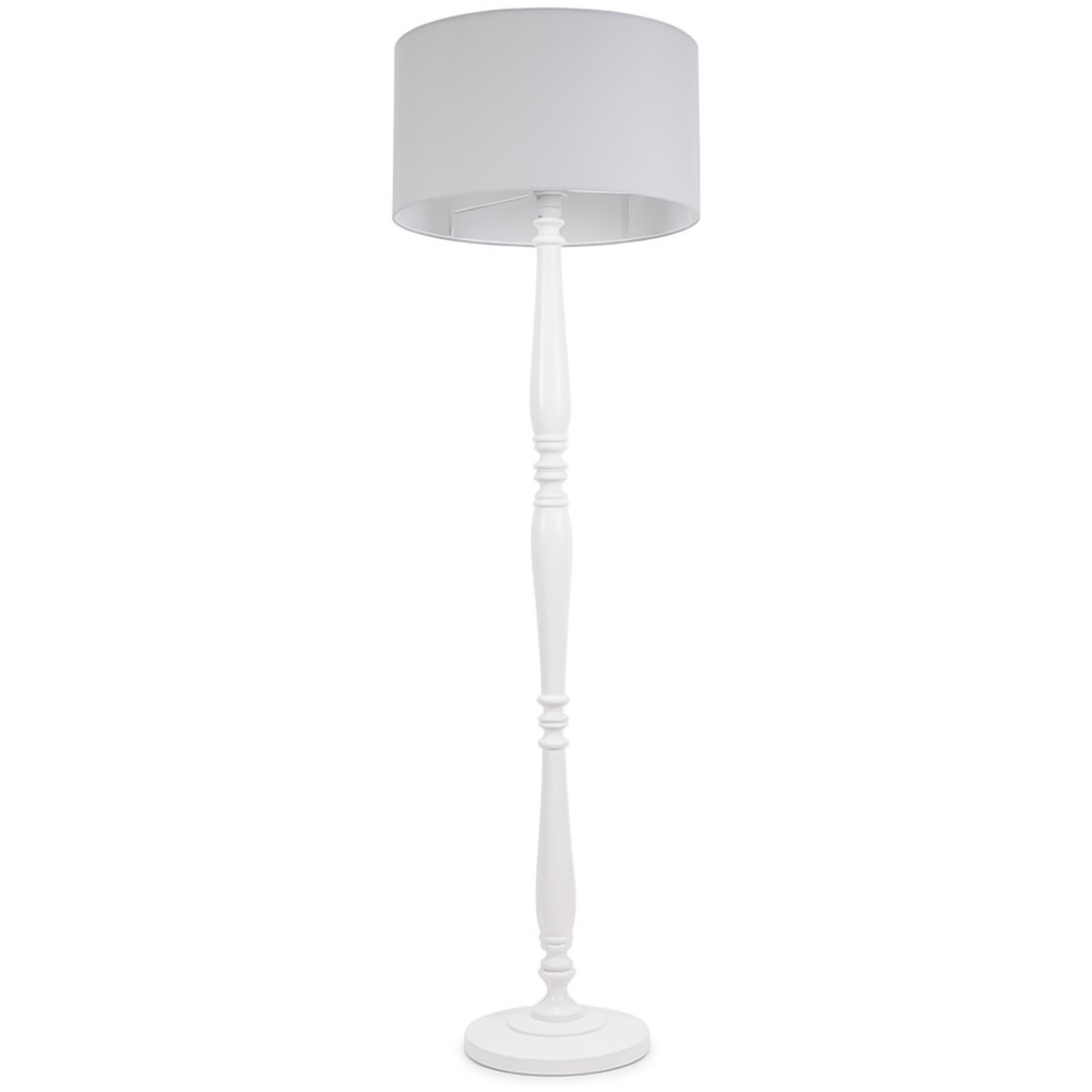 ValueLights Victoria Grey Fabric Drum Shade White Wood Traditional Stem LED Floor Lamp Image 1
