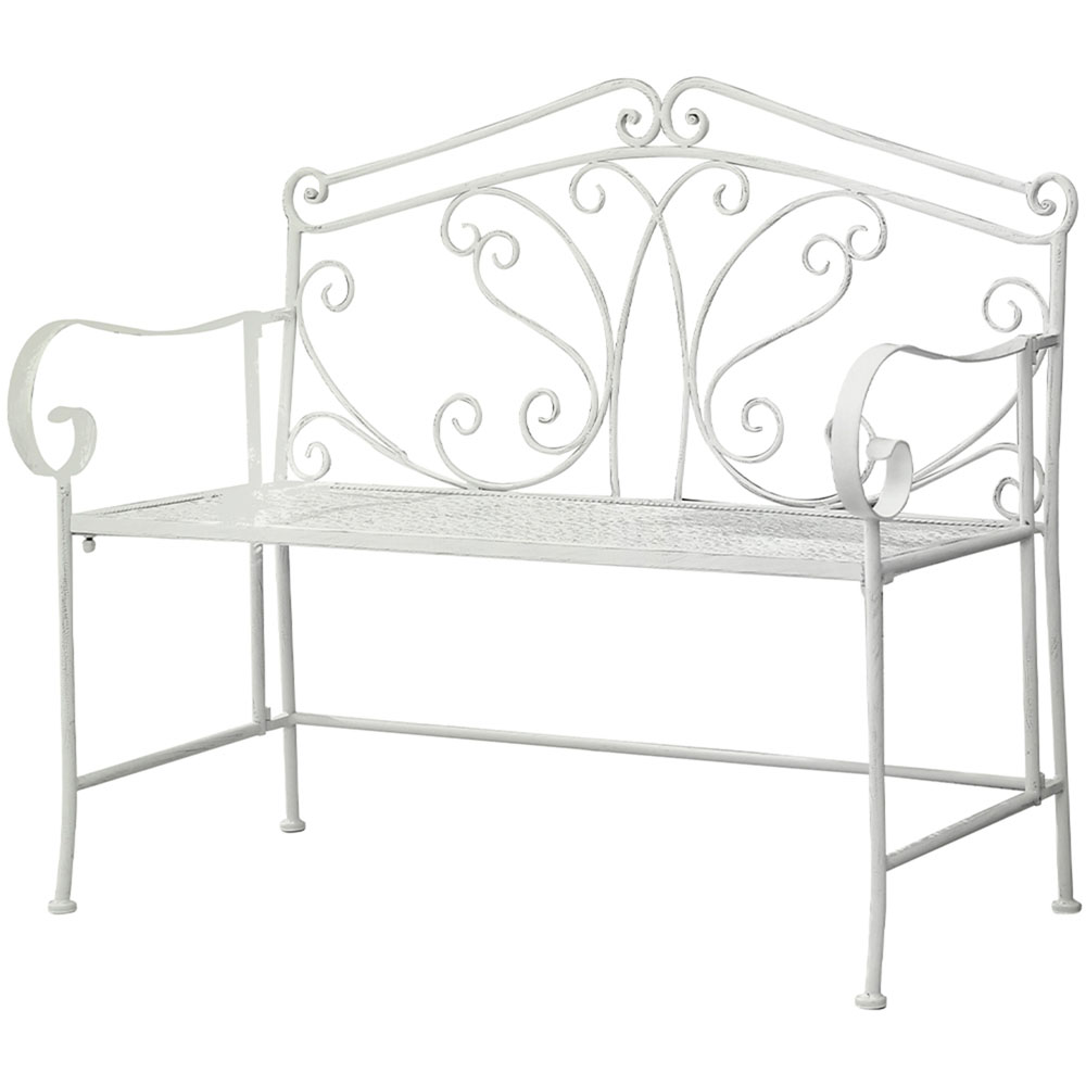 GlamHaus Andalusia Antique White Garden Bench Image 2