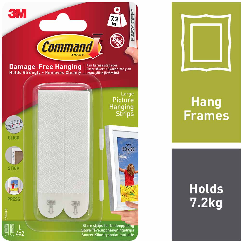 3M Command Strips Self Adhesive Damage Free Wall Hanging Strips LARGE White 