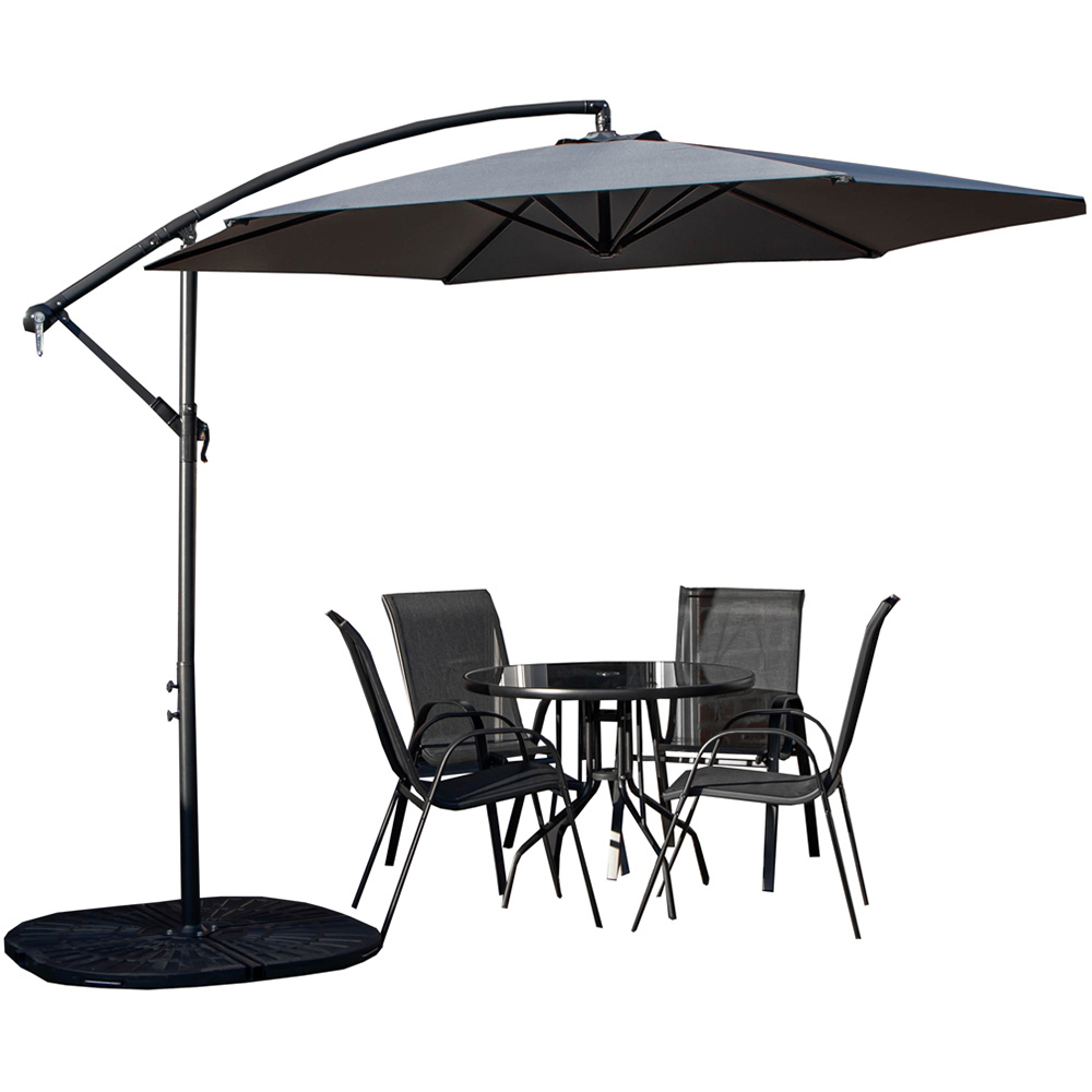 Samuel Alexander 4 Person Round Glass Top Garden Dining Set with Grey Banana Parasol Image 2