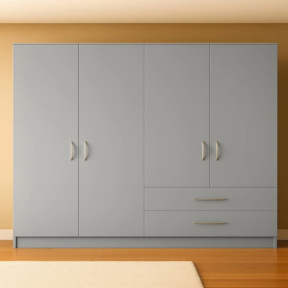 TJ'S Venice 4 Door 2 Drawer Grey Wardrobe Image 1
