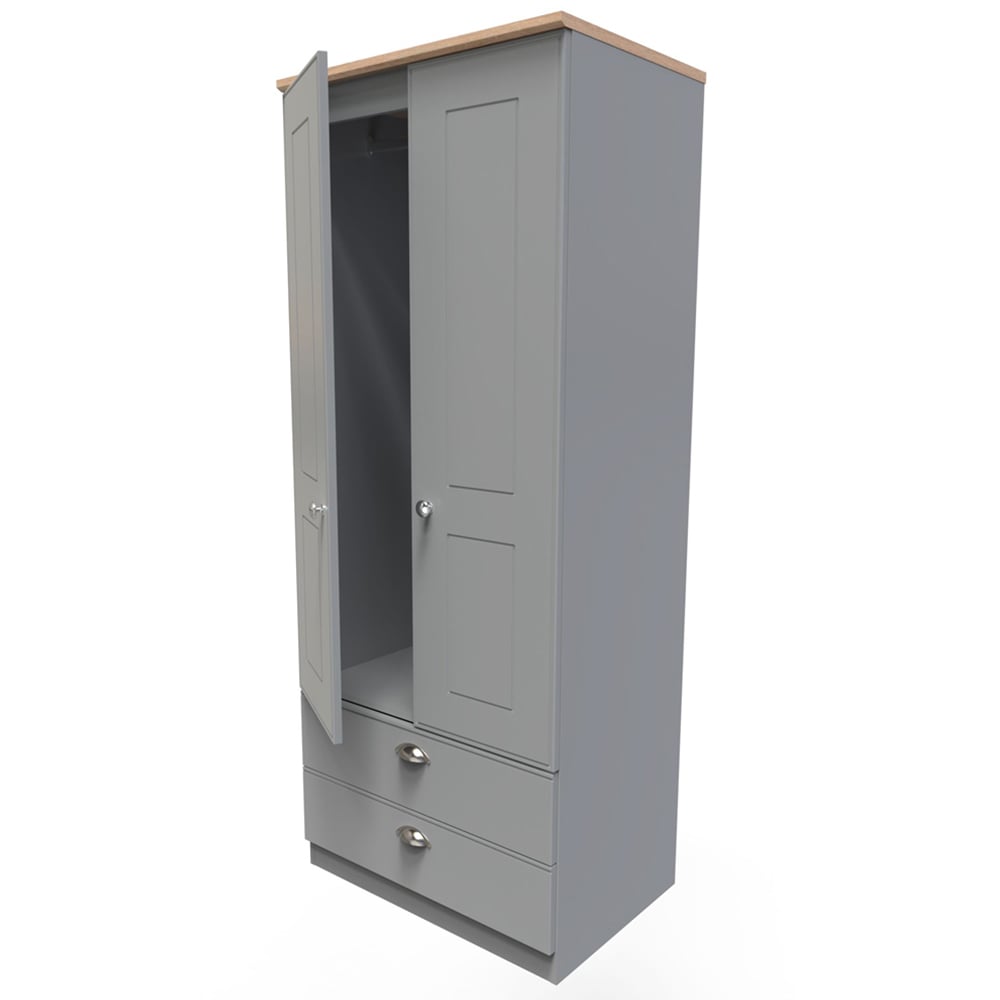 Crowndale Victoria 2 Door 2 Drawer Grey and Oak Wardrobe Image 5
