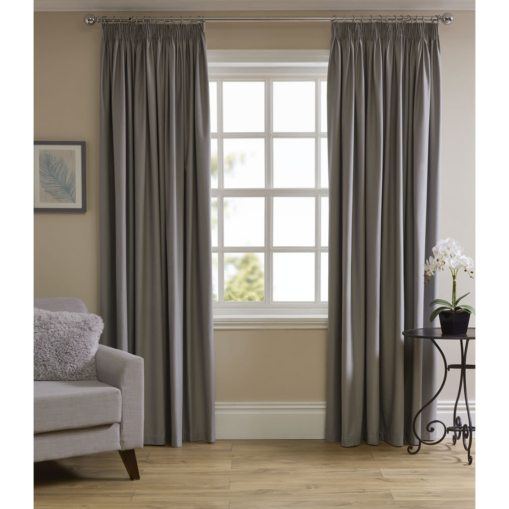 Wilko Silver Thermal Blackout Pencil Pleat Curtains 167 W x 137cm D Image 1