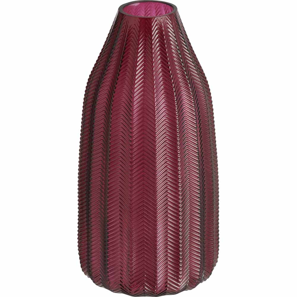 Wilko Burgundy Textured Glass Vase Wilko