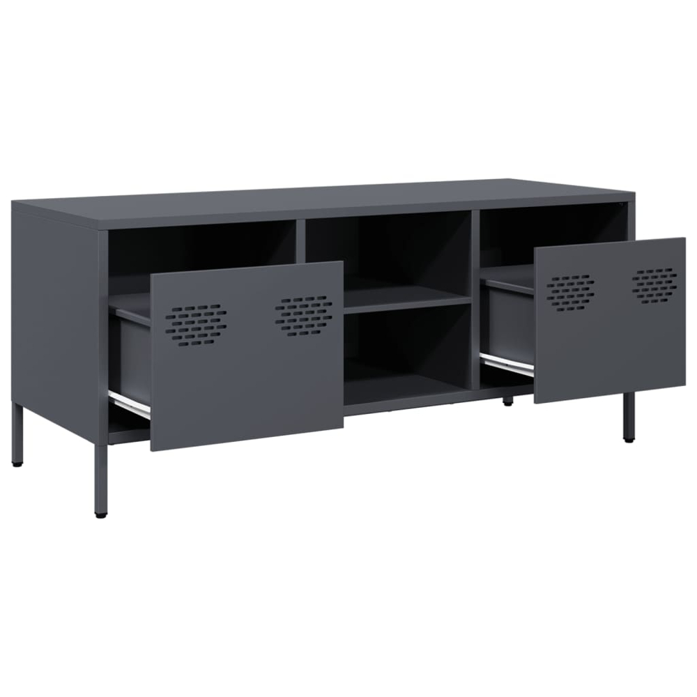 vidaXL 2 Drawer 2 Shelf Anthracite Steel Industrial Style TV Cabinet Image 3