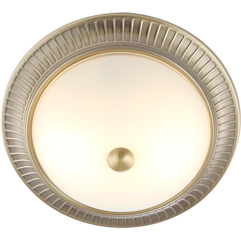 Happy Homewares Traditional Antique Brass Flush Ceiling Light with White Glass Diffuser Image 5