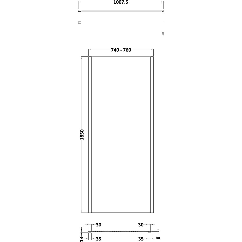 nuie Brushed Pewter Outer Frame Wetroom Screen 1850x760mm Image 2