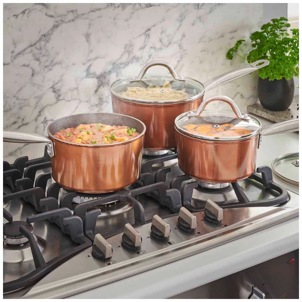 Wilko 3 Piece Shot Blast Copper Effect Pans Set Wilko