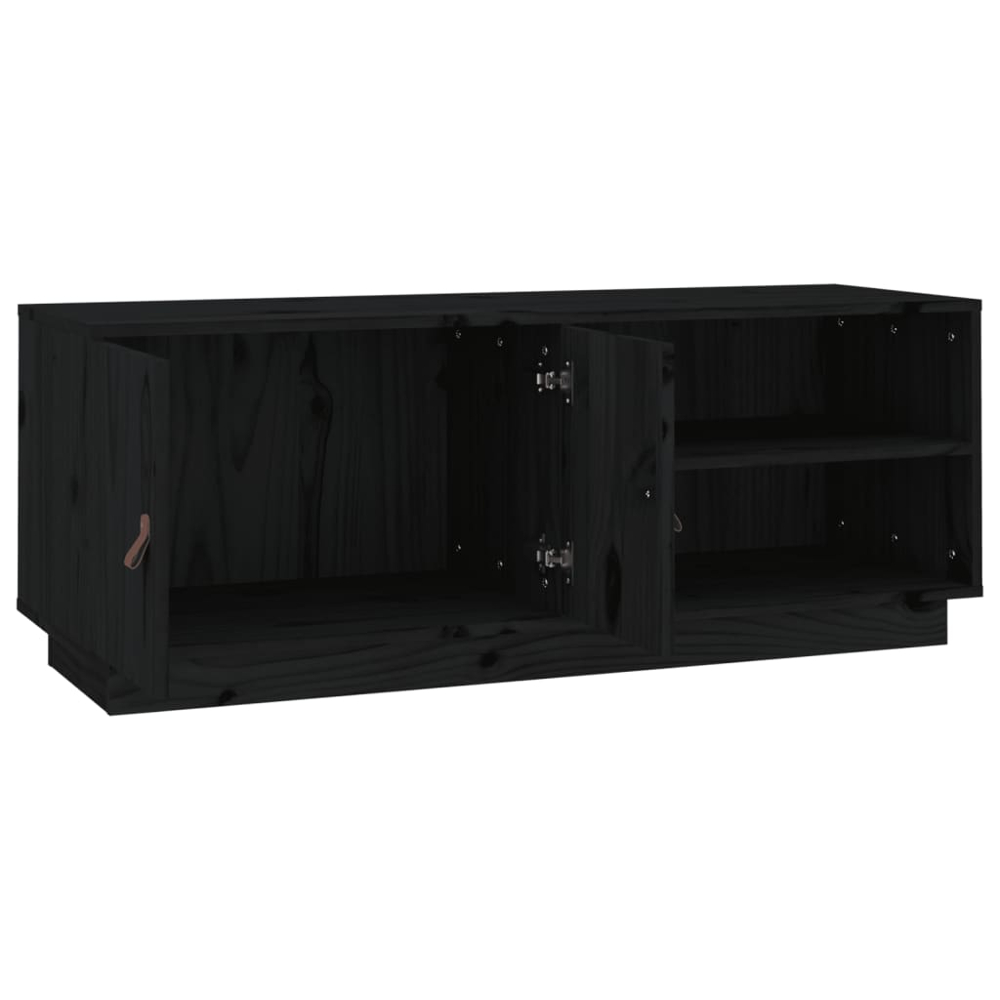 vidaXL 2 Door 2 Shelf Black Solid Pine Wood TV Cabinet Image 5