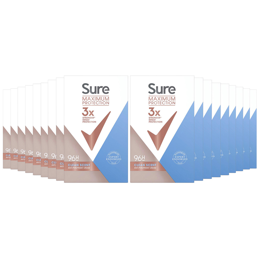 Sure Women Maximum Protection Clean Scent Anti-Perspirant Deodorant Stick 45ml 18 Pack Image 1