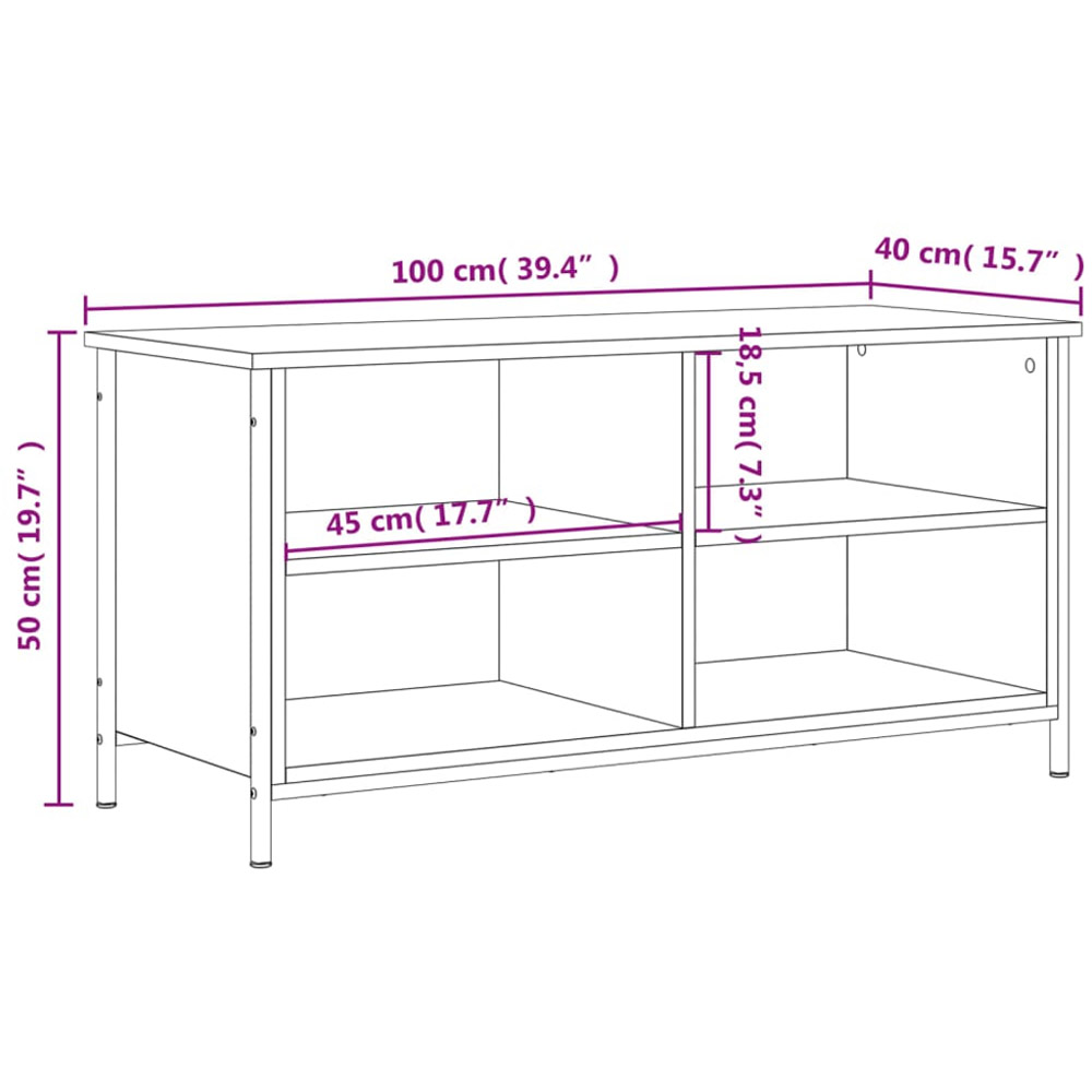 vidaXL 4 Open Shelf Sonoma Oak and Black TV Cabinet Image 9
