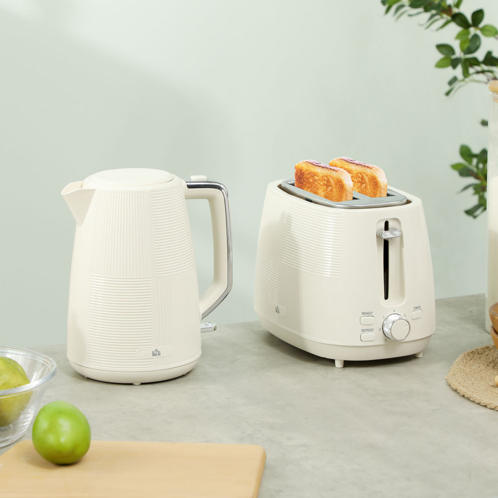 HOMCOM 800-233V70CW Cream 1.7L Fast Boil Electric Kettle 3000W and 2 Slice Water Toaster Set Image 2