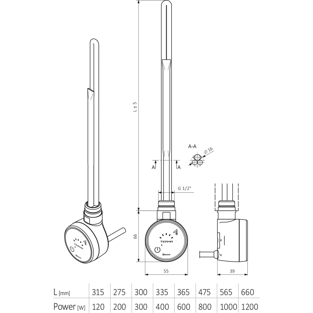 Terma MOA Blue Chrome Heating Element 300W Image 9