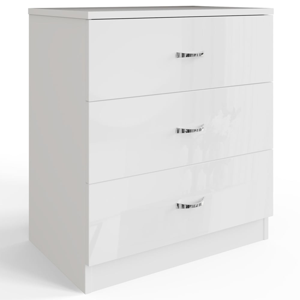 FWStyle Chilton 3 Drawer White Gloss Chest of Drawers Image 2