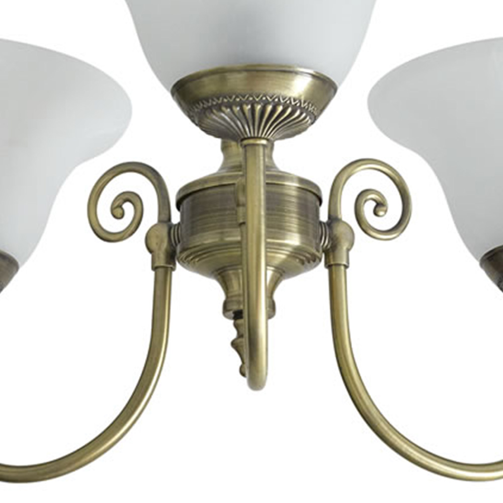 Wilko York 3 Arm Antique Brass Effect Ceiling Light with Frosted Glass Shades Image 6