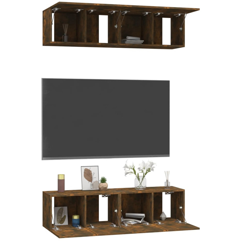 vidaXL 2 Door Smoked Oak Wall Mounted TV Cabinet Set of 4 Image 3