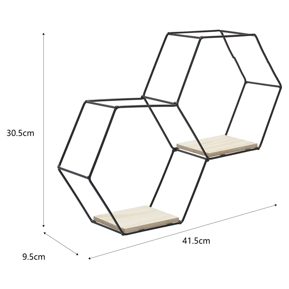 Living and Home 2 Compartment Hexagon Wall Shelf with Iron Frame Image 7